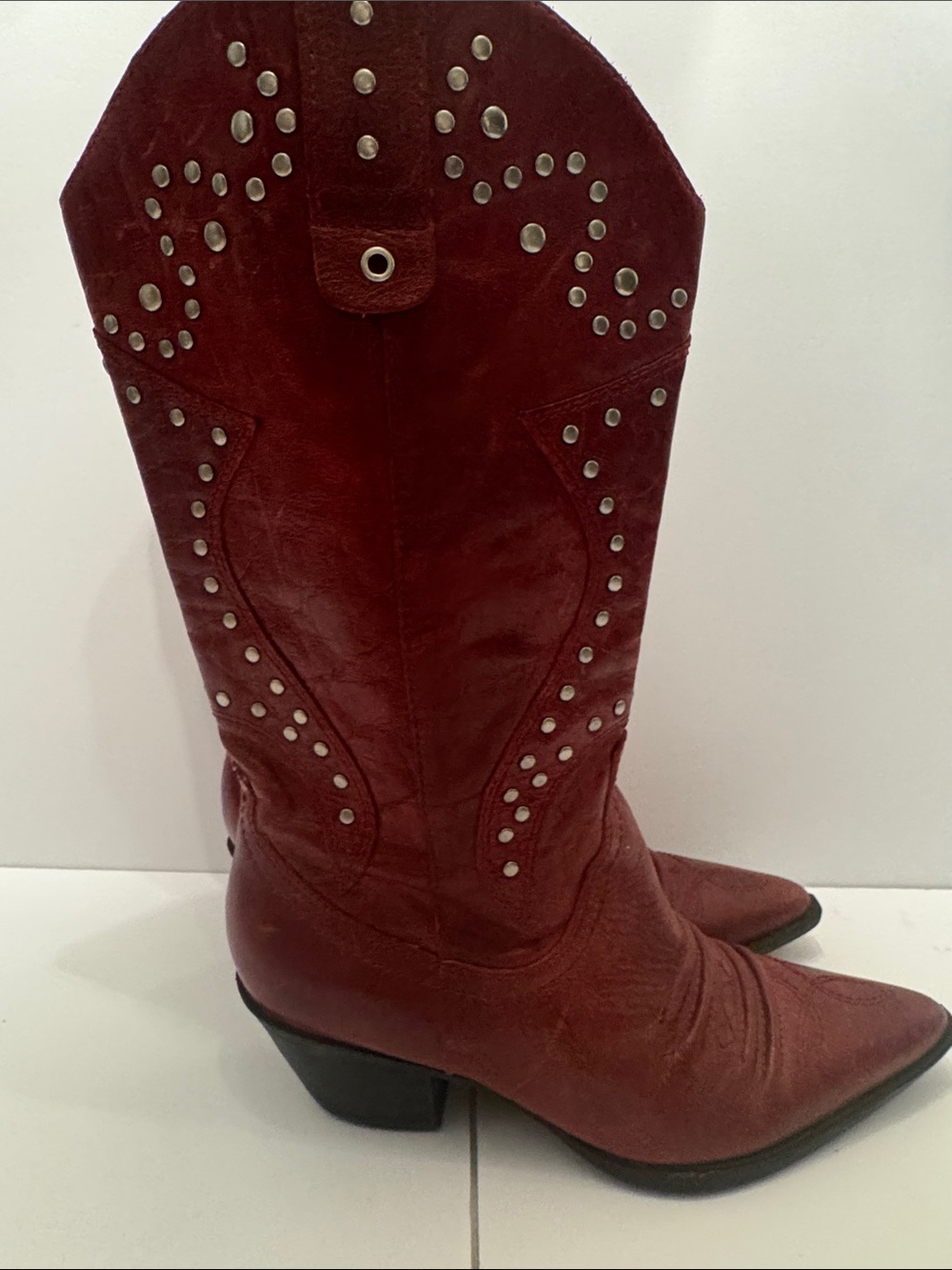Reba Burgundy Studded Western Cowgirl Boots
